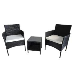 Salon de jardin 2 fauteuils et table basse tress&eacute;e noir