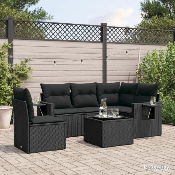 Salon de jardin 6 pcs avec coussins noir r�sine tress�e