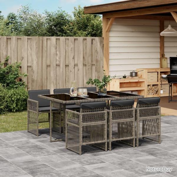 Ensemble � manger de jardin et coussins 7 pcs gris rotin