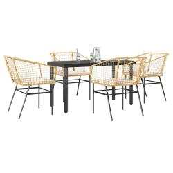 Ensemble &agrave; manger jardin coussins 5pcs marron poly rotin verre