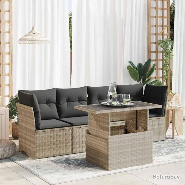 Salon de jardin 5 pcs avec coussins gris clair r�sine tress�e