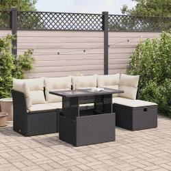 Salon de jardin 6 pcs avec coussins noir r&eacute;sine tress&eacute;e
