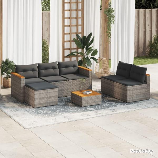 Salon de jardin 5 pcs avec coussins gris r�sine tress�e acacia