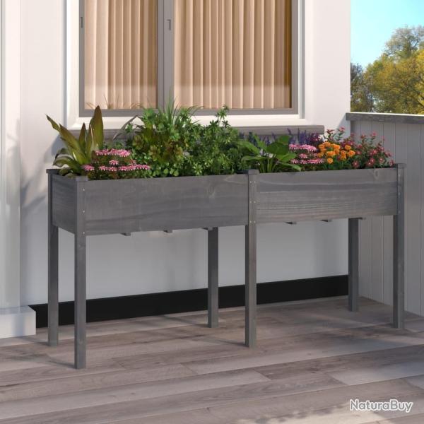 Jardinire avec doublure gris 161x45x76 cm bois massif de sapin