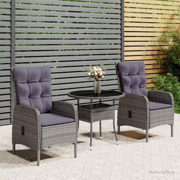 Ensemble de bistro de jardin 3 pcs R�sine tress�e Gris