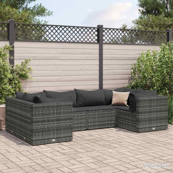 Salon de jardin 6 pcs avec coussins Gris R�sine tress�e