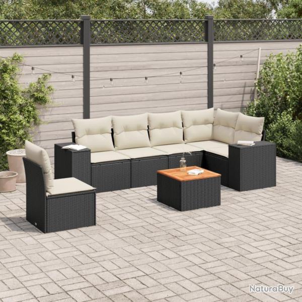 Salon de jardin 7 pcs avec coussins noir r�sine tress�e