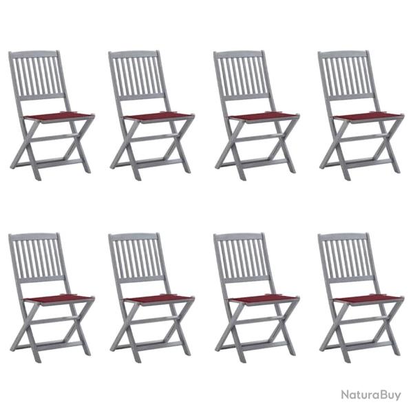 Chaises pliables d'extrieur lot de 8 et coussins Bois d'acacia
