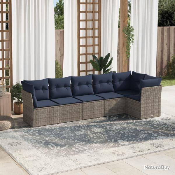 Salon de jardin 6 pcs avec coussins gris r�sine tress�e