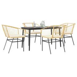 Ensemble &agrave; manger jardin coussins 5pcs marron poly rotin verre