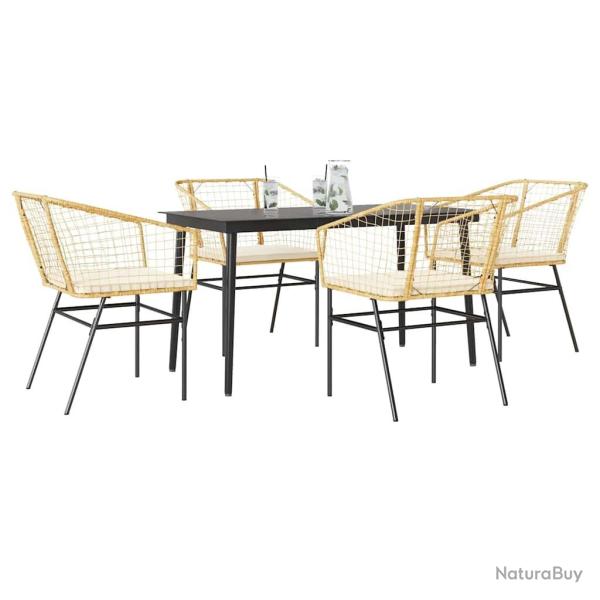 Ensemble � manger jardin coussins 5pcs marron poly rotin verre