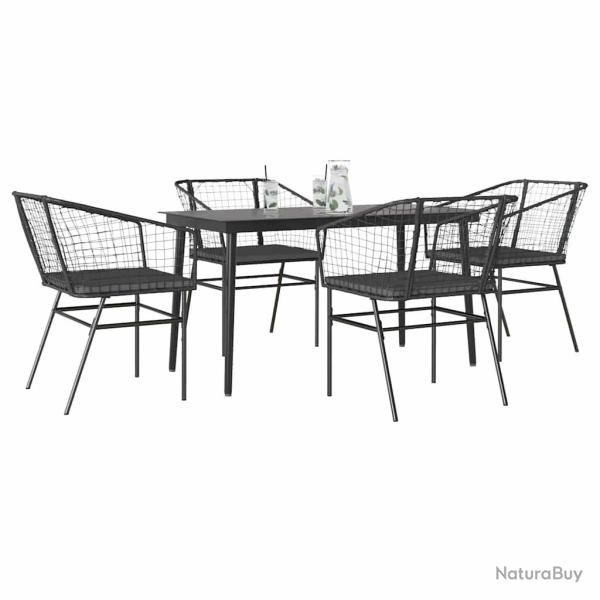 Ensemble � manger de jardin et coussins 5 pcs noir rotin verre