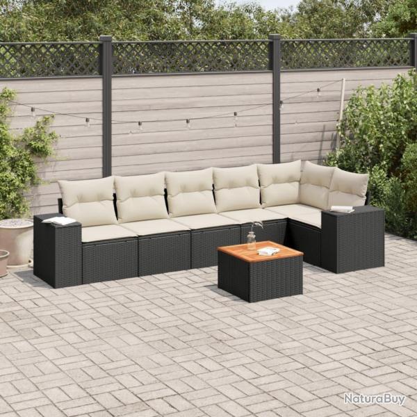 Salon de jardin 7 pcs avec coussins noir r�sine tress�e