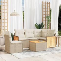 Salon de jardin avec coussins 6 pcs beige r&eacute;sine tress&eacute;e