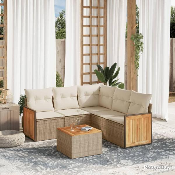 Salon de jardin avec coussins 6 pcs beige r�sine tress�e