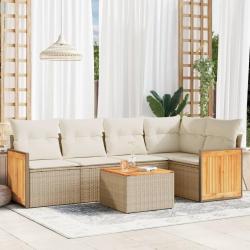 Salon de jardin avec coussins 6 pcs beige r&eacute;sine tress&eacute;e