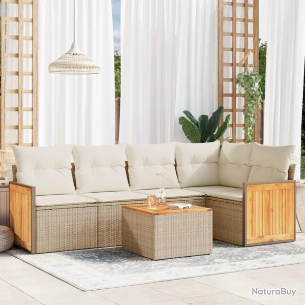 Salon de jardin avec coussins 6 pcs beige r�sine tress�e