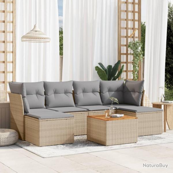 Salon de jardin avec coussins 7 pcs beige r�sine tress�e