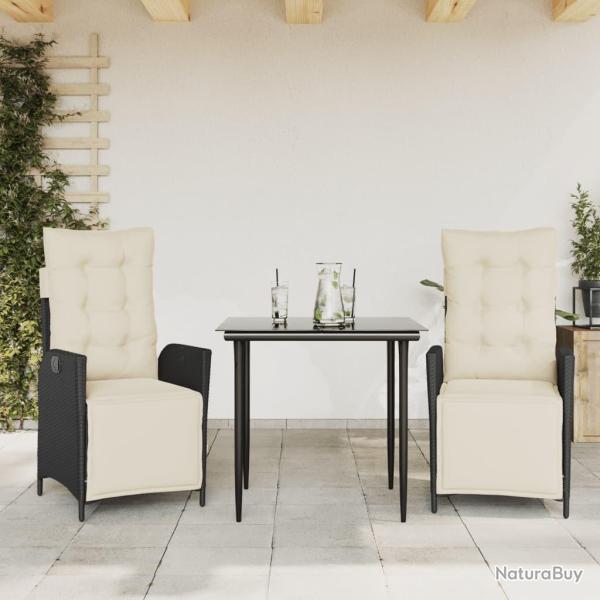 Ensemble � manger de jardin avec coussins 3 pcs Noir