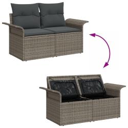 Ensemble de canap&eacute; de jardin 6 pi&egrave;ces avec coussins en rotin polygris, Canap&eacute; de jardin 2 places ave