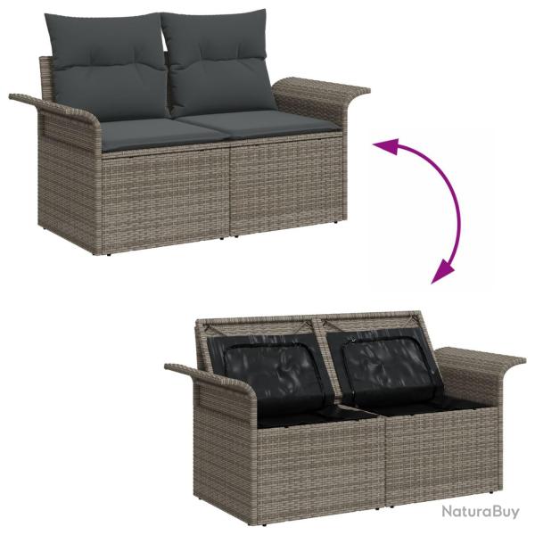 Ensemble de canap� de jardin 6 pi�ces avec coussins en rotin polygris, Canap� de jardin 2 places ave