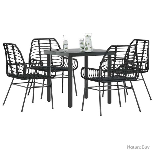 Ensemble � manger de jardin 5 pcs noir r�sine tress�e verre