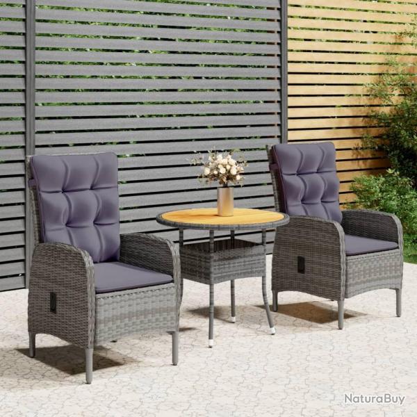 Ensemble de bistro de jardin 3 pcs R�sine tress�e Gris