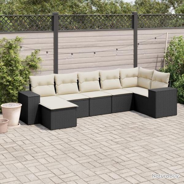 Salon de jardin 7 pcs avec coussins noir r�sine tress�e