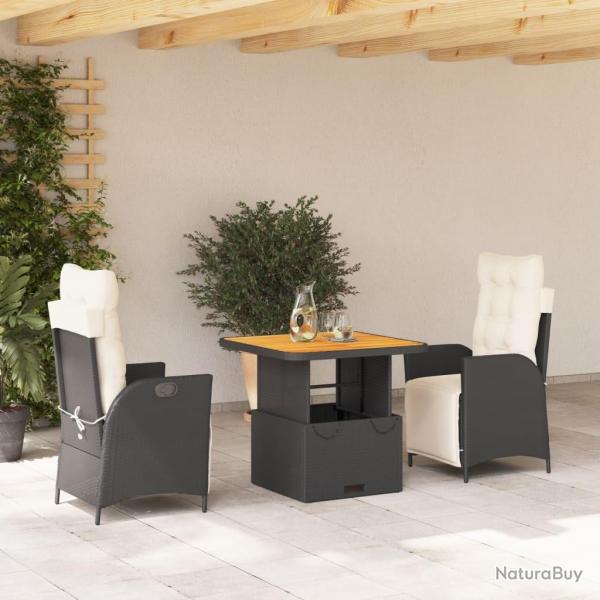 Ensemble � manger de jardin avec coussins 3 pcs Noir