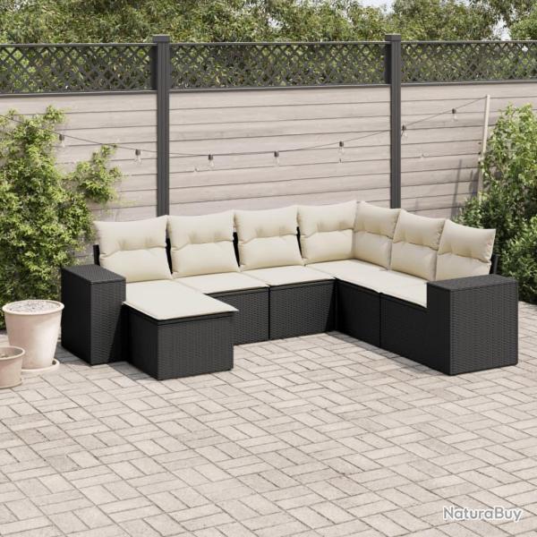 Salon de jardin 7 pcs avec coussins noir r�sine tress�e