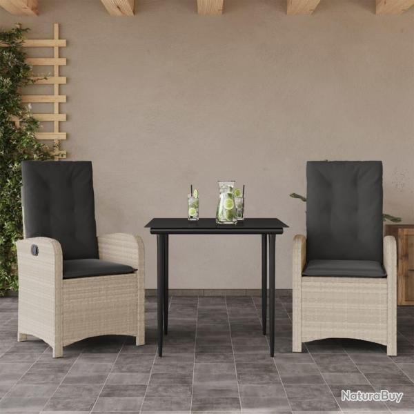 Ensemble � manger de jardin 3pcs coussins gris clair poly rotin