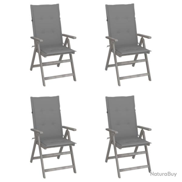Chaises inclinables de jardin lot de 4 et coussins Bois acacia