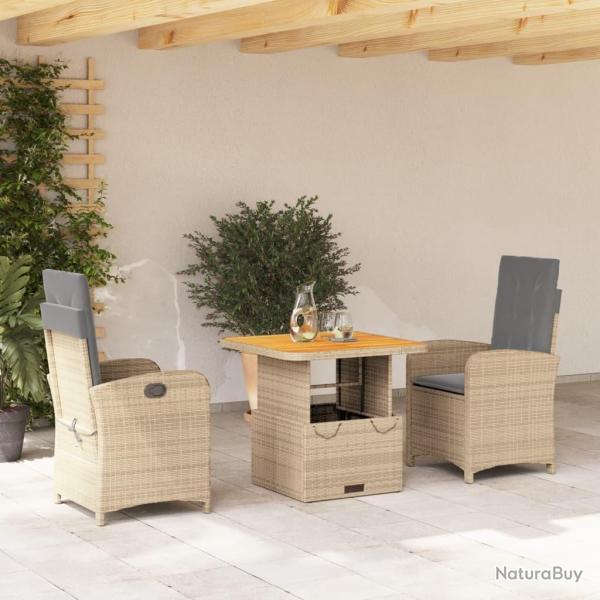 Ensemble � manger de jardin et coussins 3 pcs Beige poly rotin
