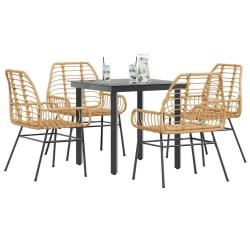 Ensemble &agrave; manger jardin 5pcs marron poly rotin verre