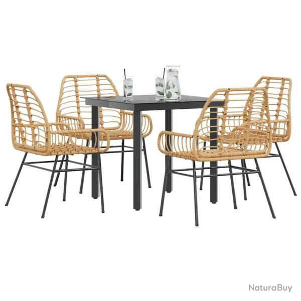 Ensemble � manger jardin 5pcs marron poly rotin verre