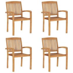 Chaises de jardin empilables lot de 4 Bois de teck solide