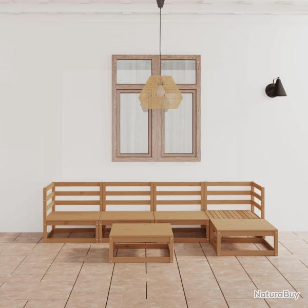 Salon de jardin 6 pcs Marron miel Bois de pin massif