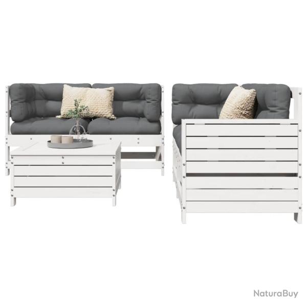 Salon de jardin 5 pcs blanc bois massif de pin