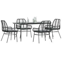 Ensemble &agrave; manger de jardin et coussins 5 pcs noir rotin verre