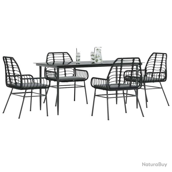 Ensemble � manger de jardin et coussins 5 pcs noir rotin verre