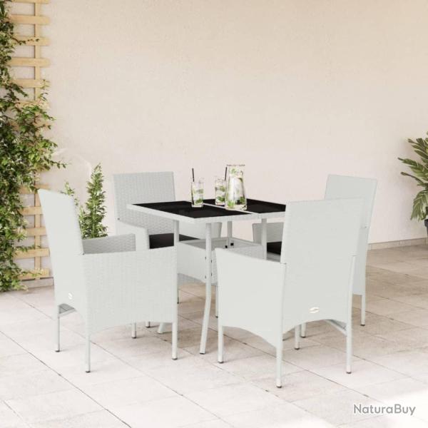 Ensemble � manger de jardin et coussins 5 pcs blanc rotin verre