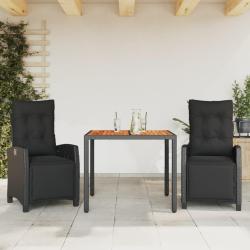 Ensemble &agrave; manger de jardin avec coussins 3 pcs Noir