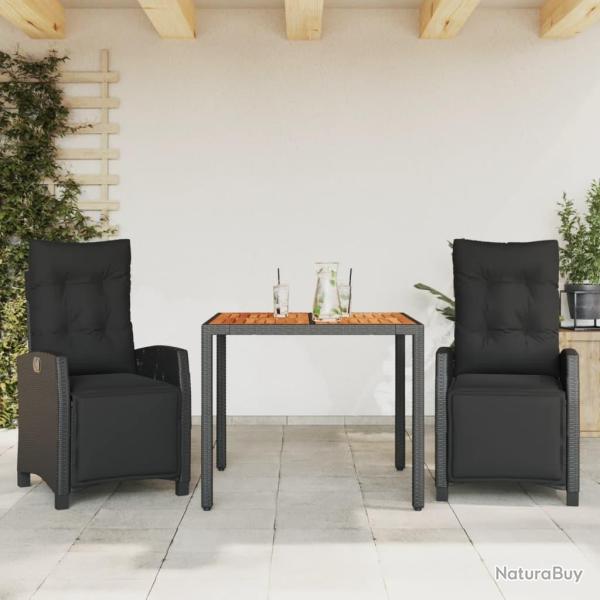 Ensemble � manger de jardin avec coussins 3 pcs Noir