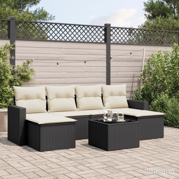 Salon de jardin 7 pcs avec coussins noir r�sine tress�e