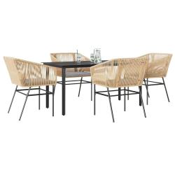 Ensemble &agrave; manger jardin coussins 5pcs marron poly rotin verre