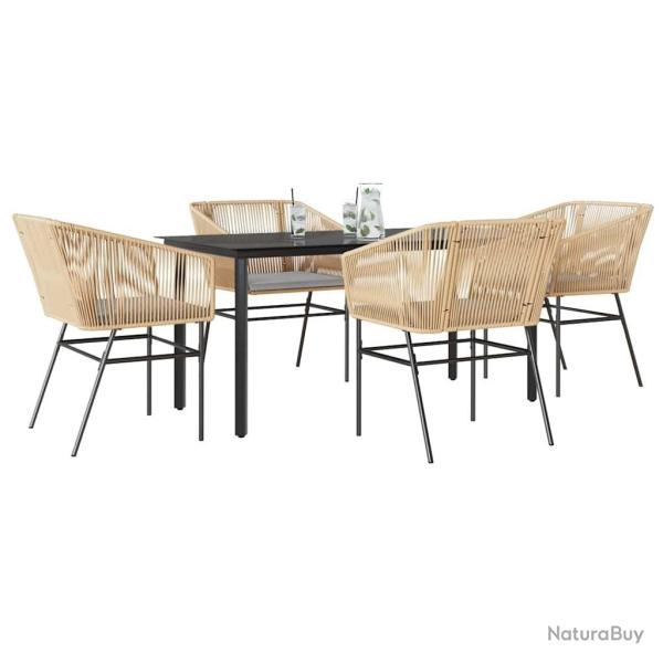 Ensemble � manger jardin coussins 5pcs marron poly rotin verre