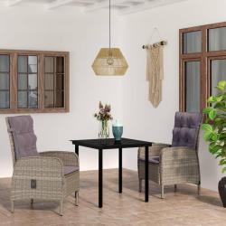 Ensemble &agrave; manger de jardin et coussins 3 pcs Gris et noir