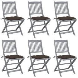Chaises pliables d'ext&eacute;rieur lot de 6 et coussins Bois d'acacia