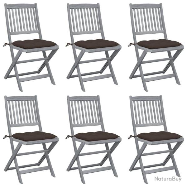 Chaises pliables d'extrieur lot de 6 et coussins Bois d'acacia