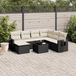 Salon de jardin 8 pcs avec coussins noir r&eacute;sine tress&eacute;e